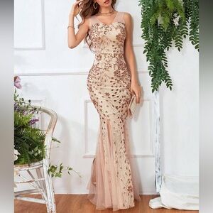 Elegant Sleeveless Sequin Evening Gown in Blush